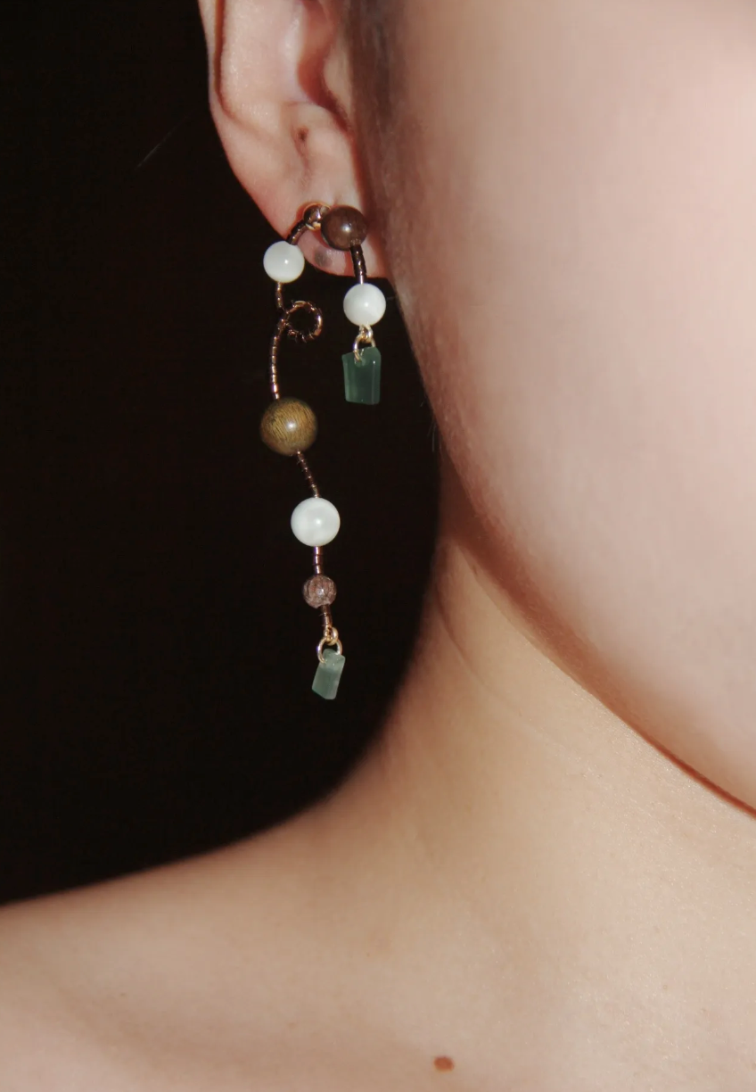 Natural Jade Sandalwood Vine Beaded Earrings