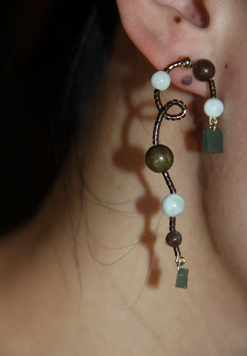 Natural Jade Sandalwood Vine Beaded Earrings