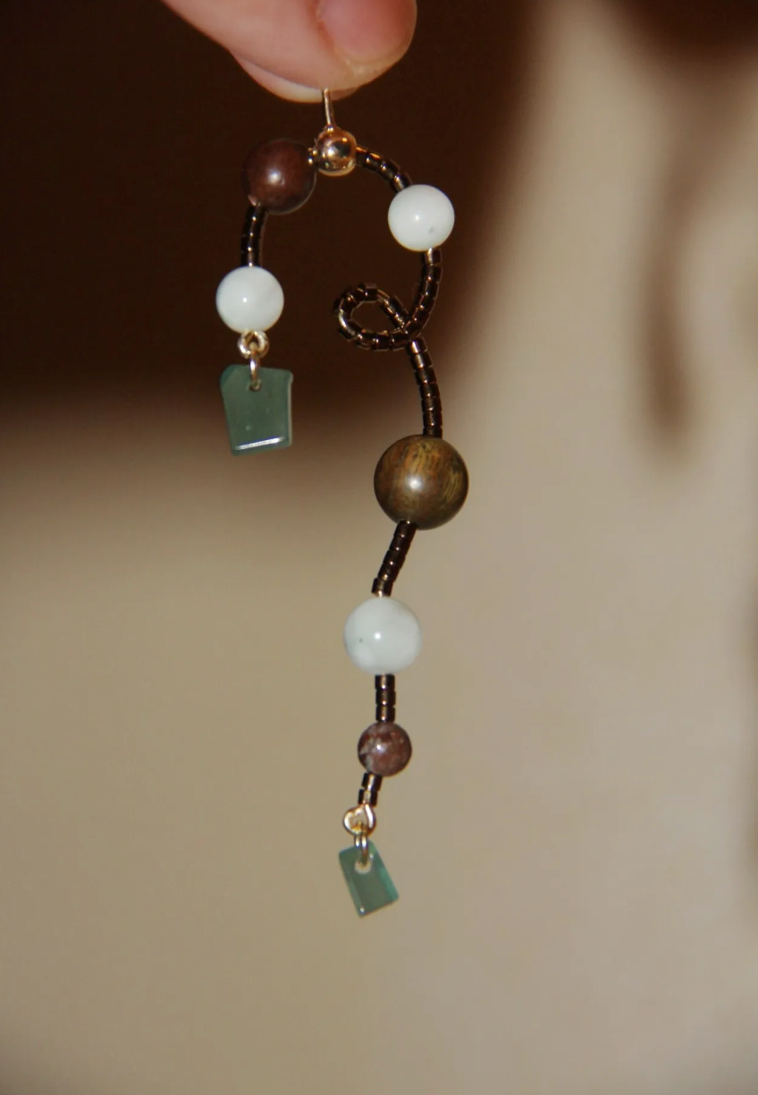 Natural Jade Sandalwood Vine Beaded Earrings