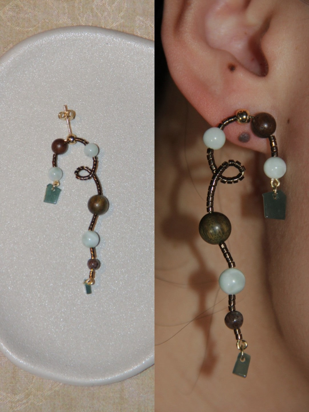 Natural Jade Sandalwood Vine Beaded Earrings