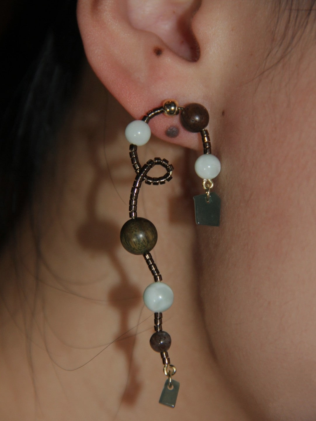 Natural Jade Sandalwood Vine Beaded Earrings