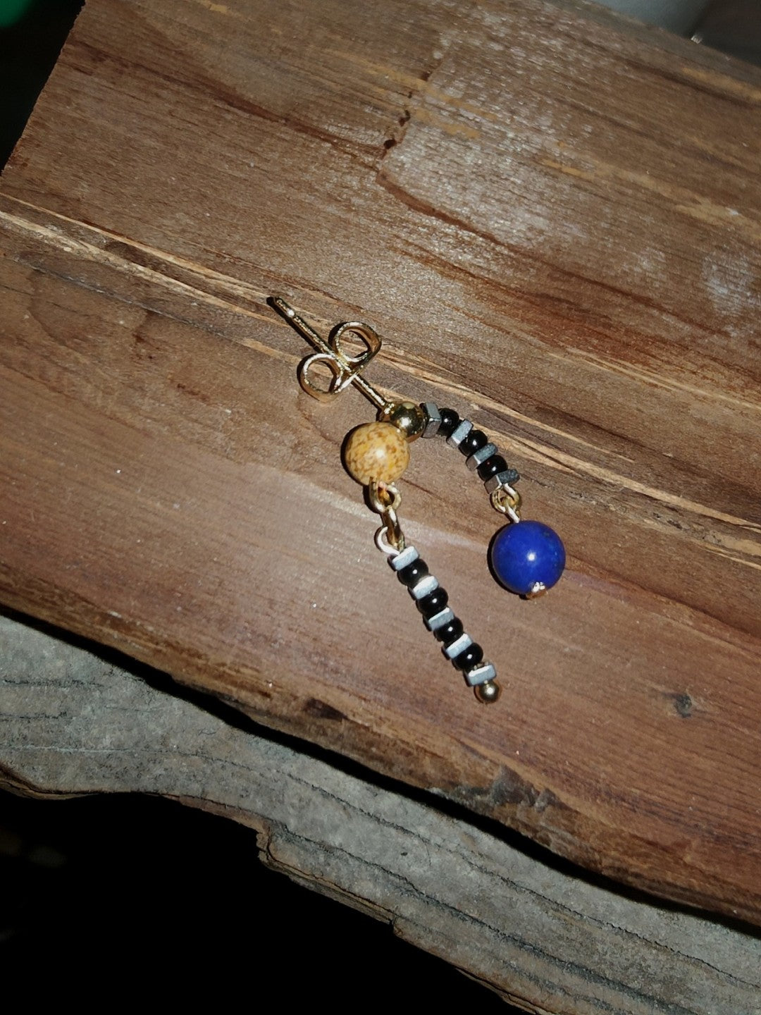 Lapis Lazuli Glass Asymmetrical Beaded Short Earrings