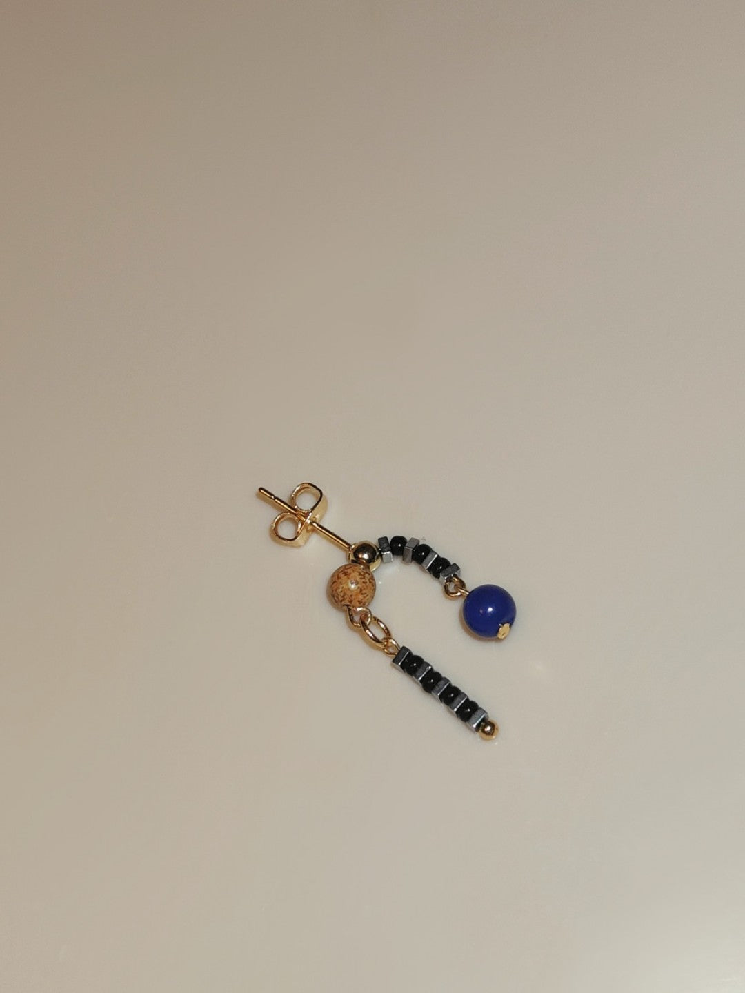 Lapis Lazuli Glass Asymmetrical Beaded Short Earrings