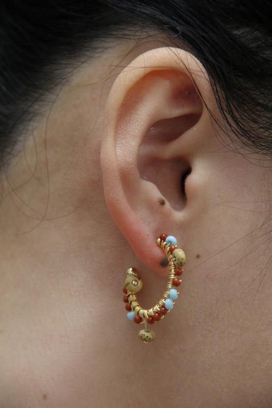 Red Agate Bodhi Seeds Beaded Hoop Earrings