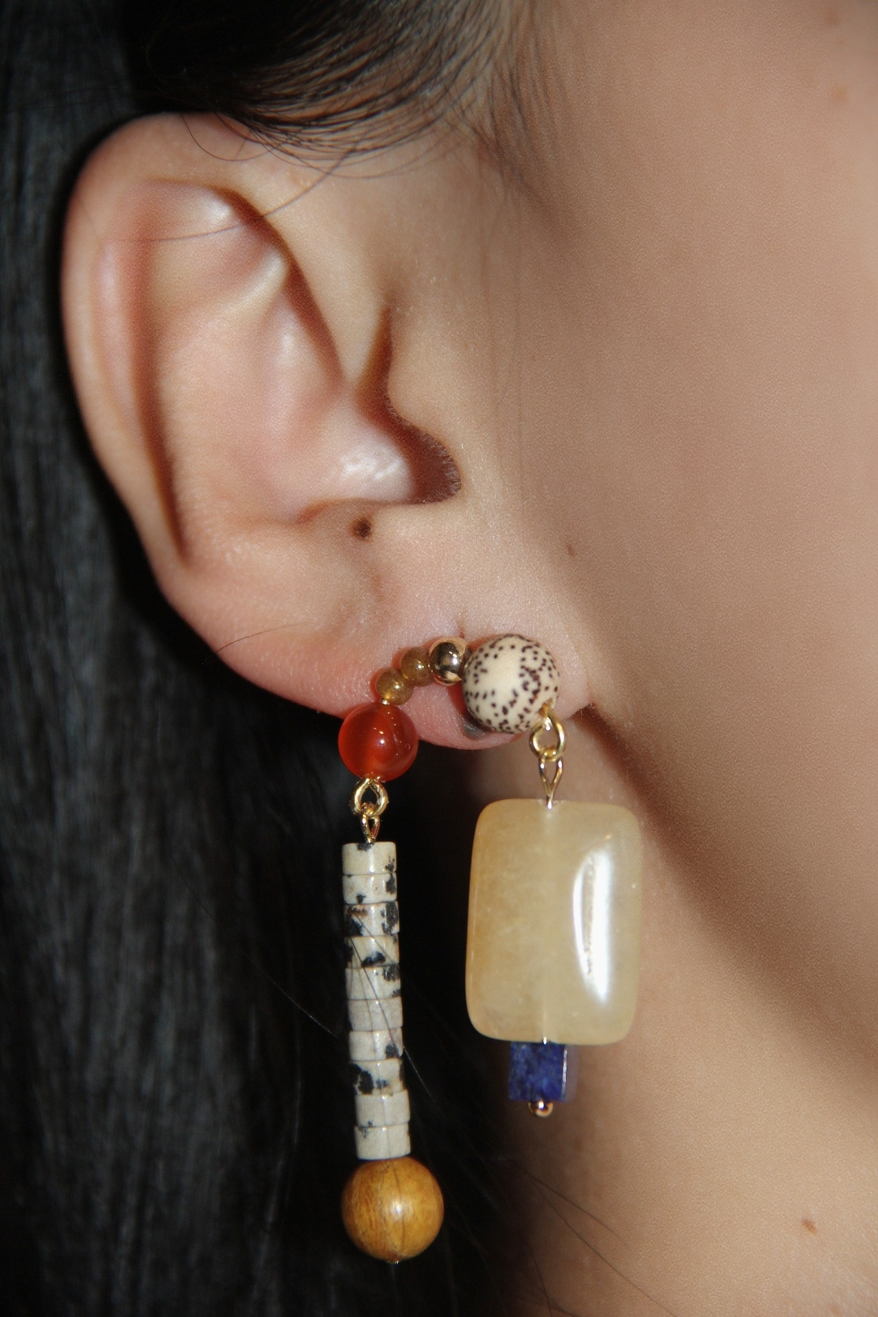 Agate Bodhi Seeds Beaded Earrings