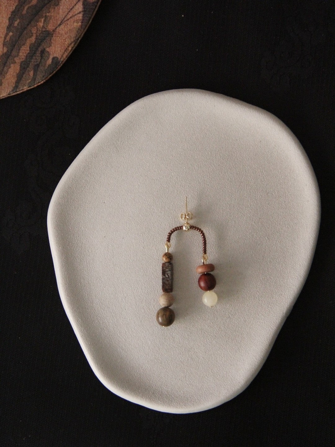 Asymmetrical Sandalwood Stone Beaded Dangle Earrings
