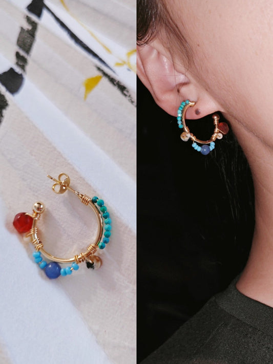 Terra Mosaic Stone Beaded Hoop Earrings