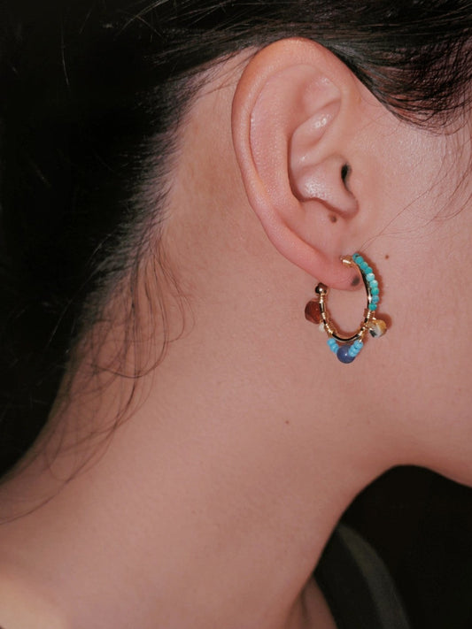 Terra Mosaic Stone Beaded Hoop Earrings