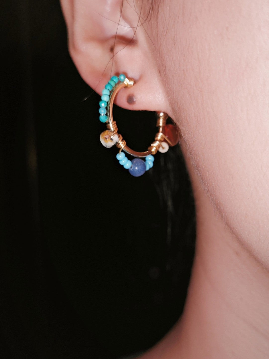 Terra Mosaic Stone Beaded Hoop Earrings