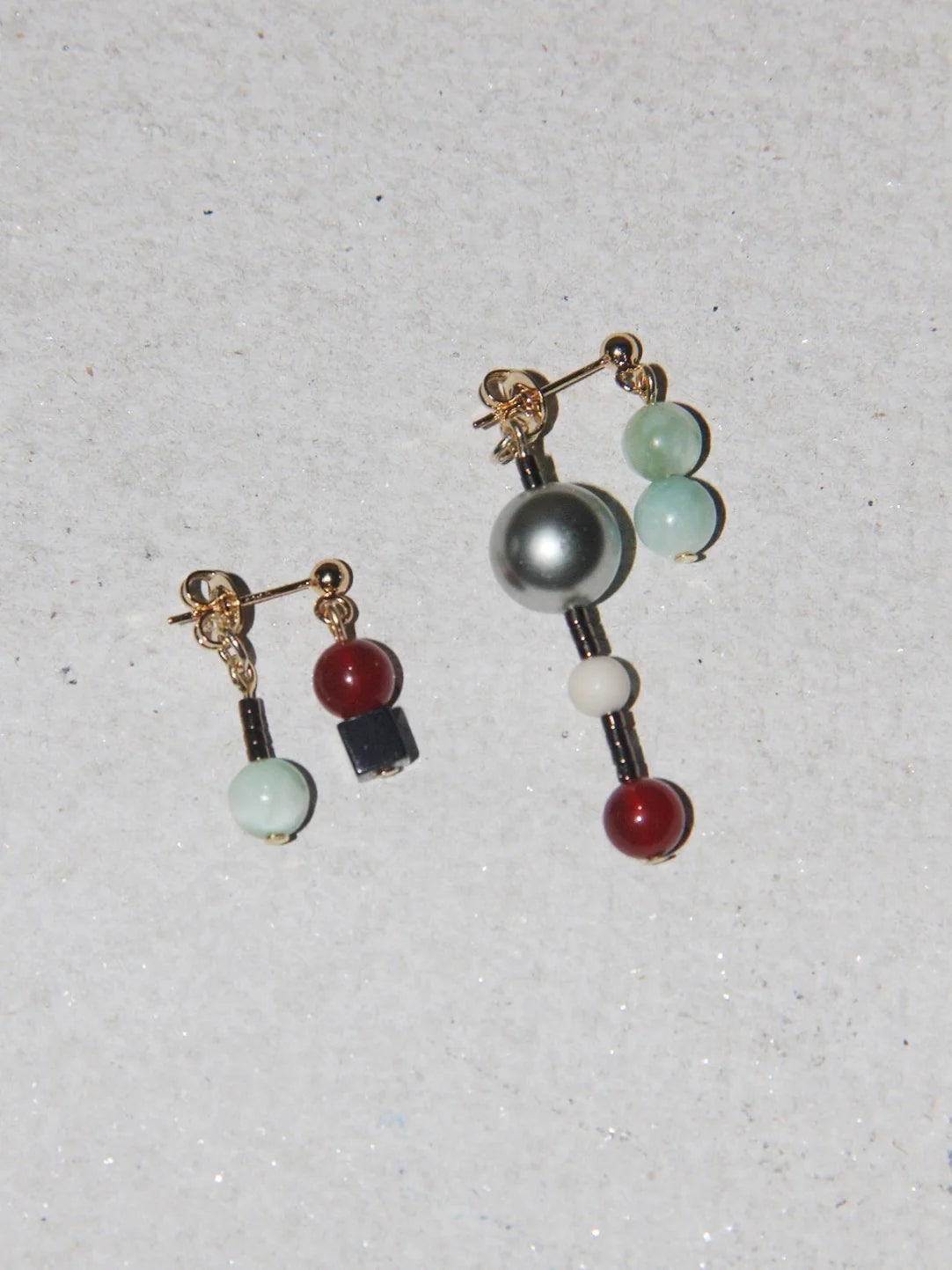 Red Agate Jade Pearl Asymmetry Drop Earrings