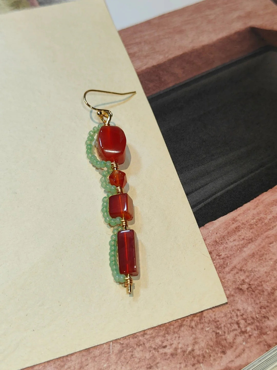 Red Agate lantern Beaded Drop Earrings