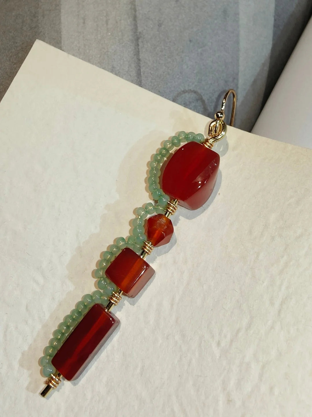 Red Agate lantern Beaded Drop Earrings
