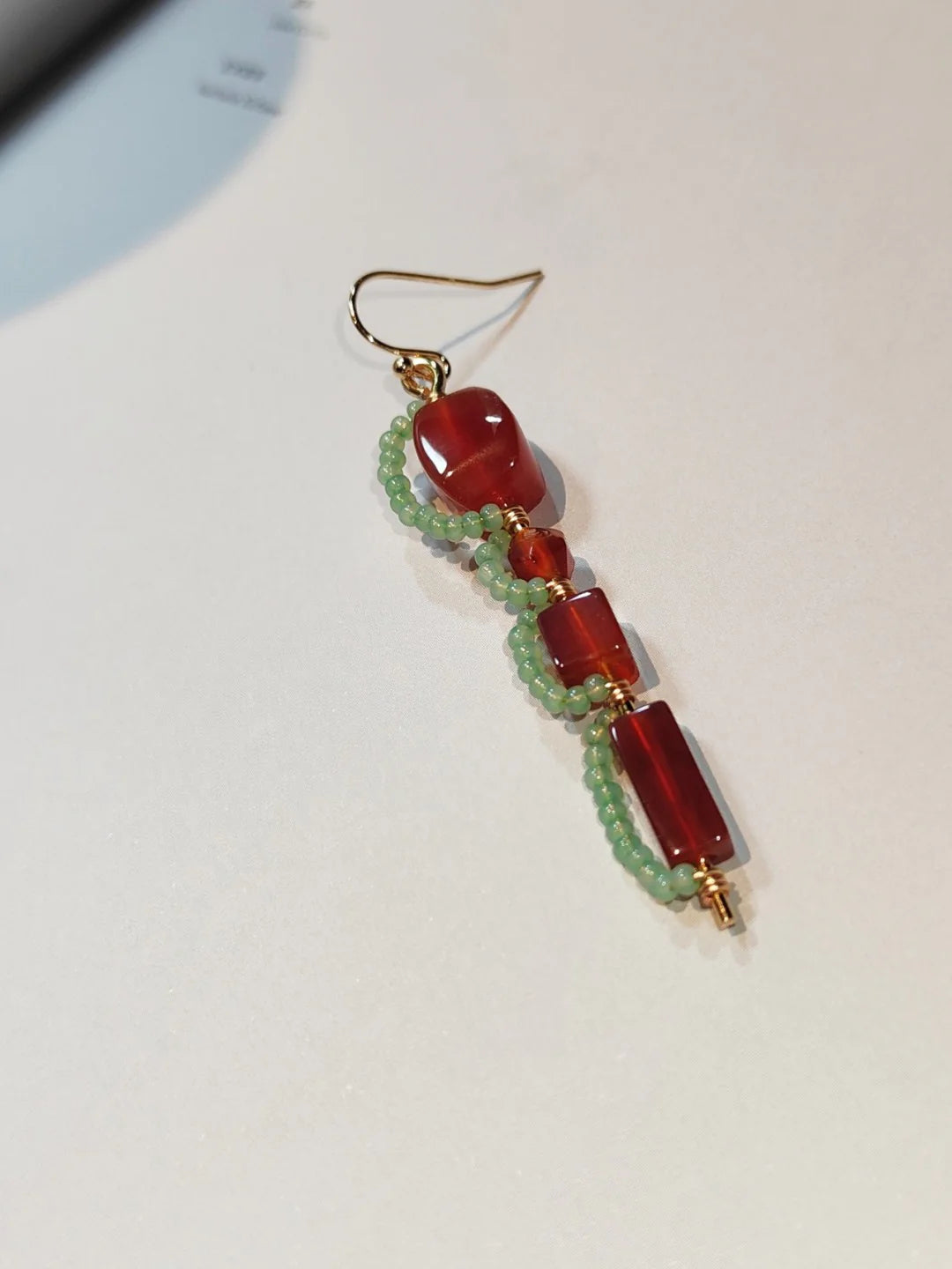 Red Agate lantern Beaded Drop Earrings
