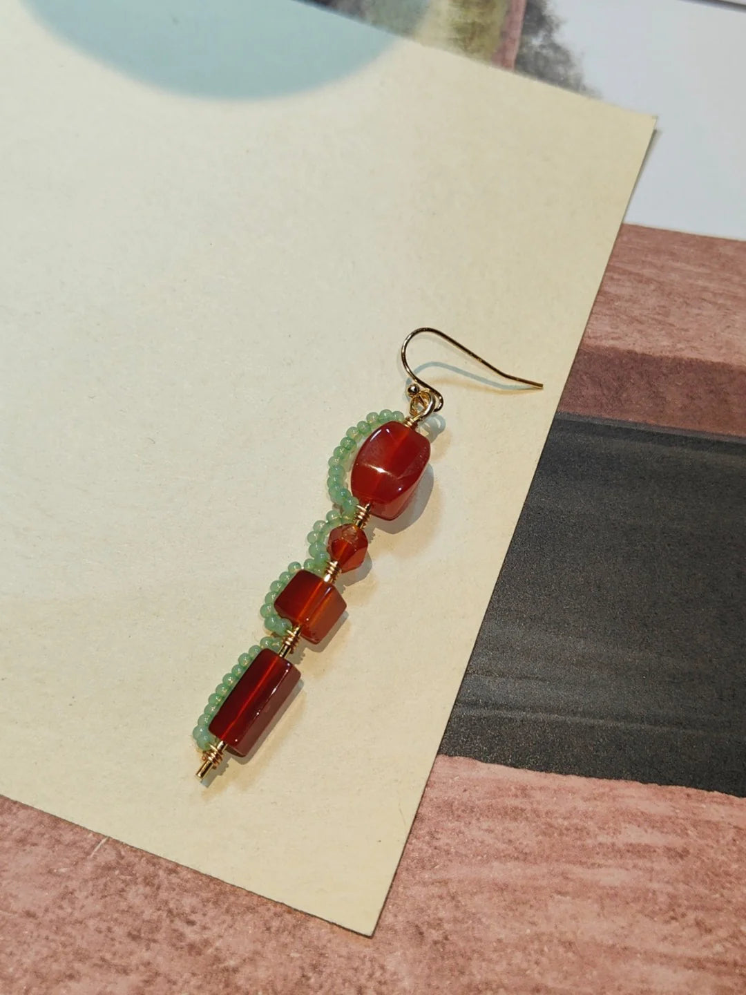 Red Agate lantern Beaded Drop Earrings