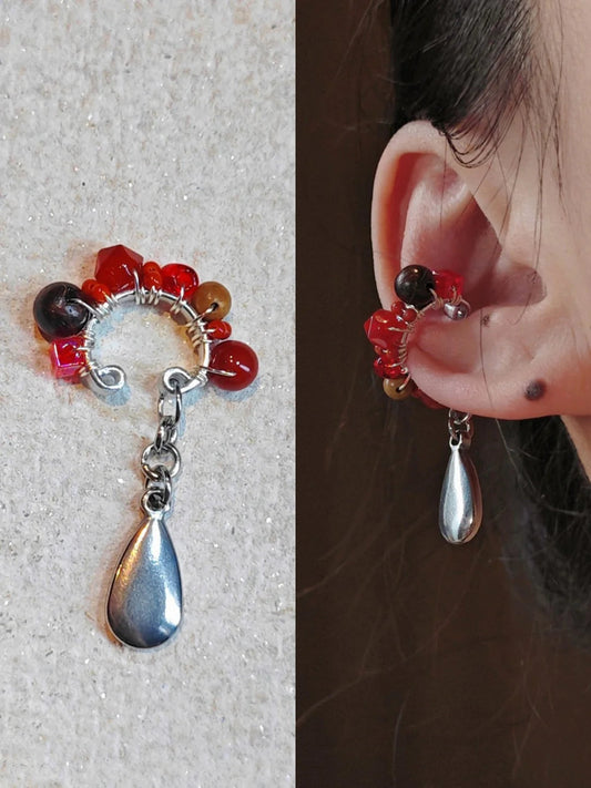 Red Agate Beads Metal Drop Conch Clip