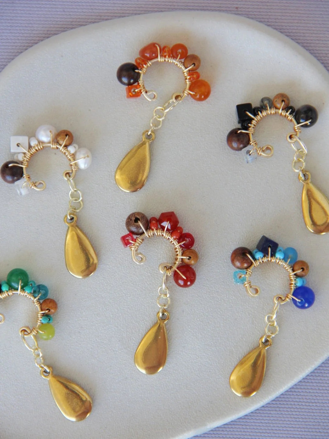 Red Agate Beads Metal Drop Conch Clip