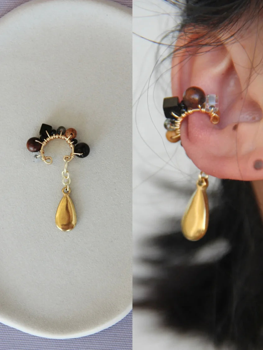 Red Agate Beads Metal Drop Conch Clip
