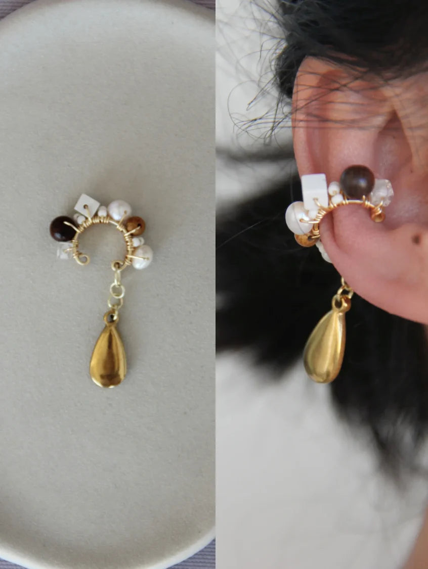 Red Agate Beads Metal Drop Conch Clip