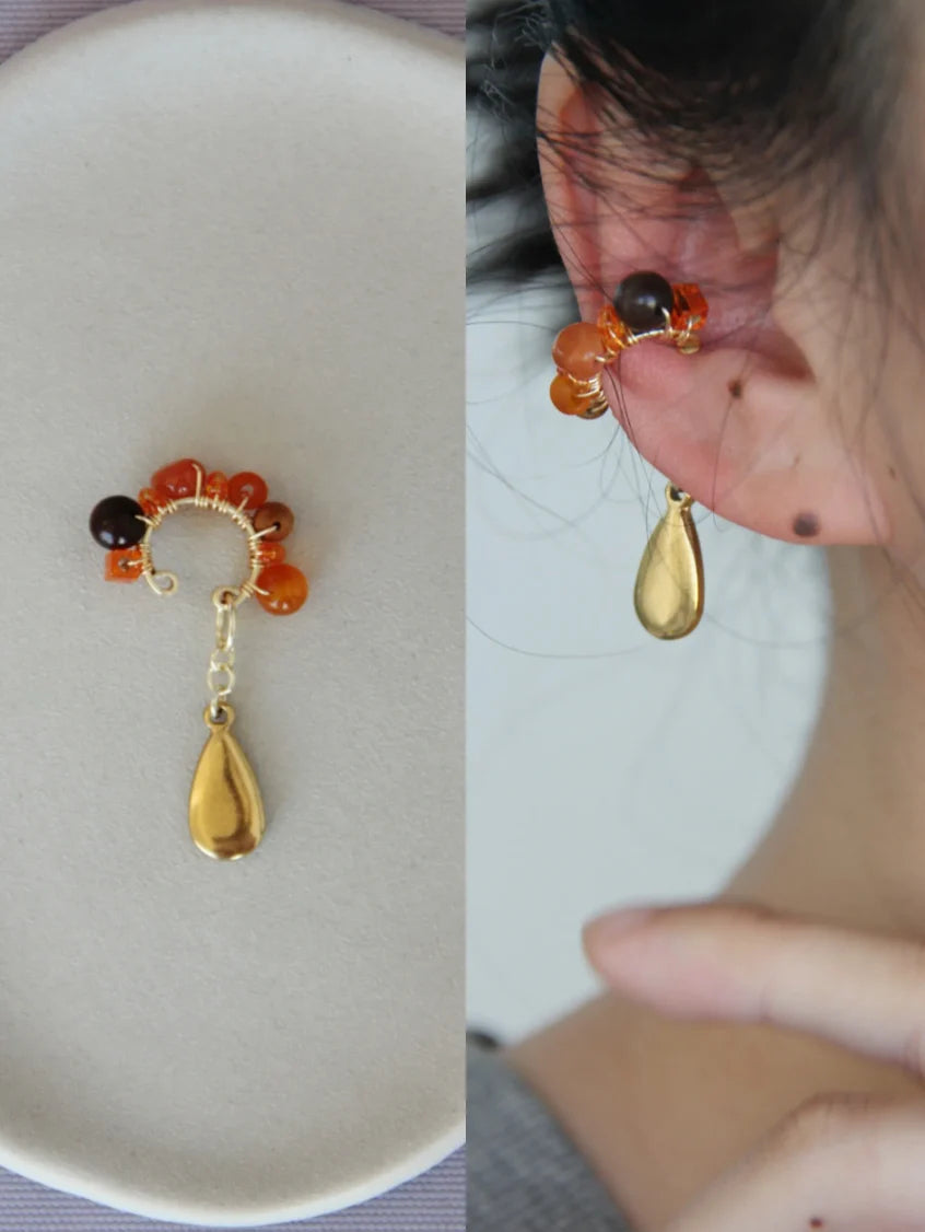 Red Agate Beads Metal Drop Conch Clip