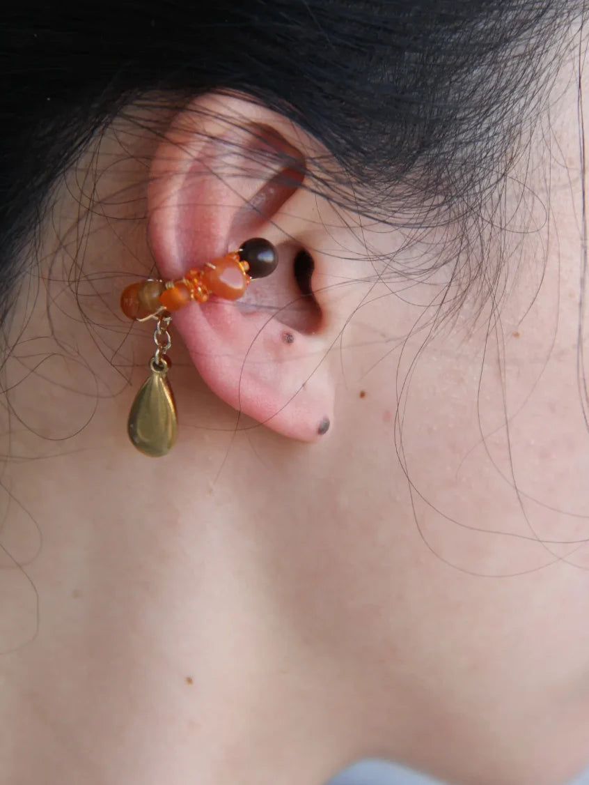 Red Agate Beads Metal Drop Conch Clip