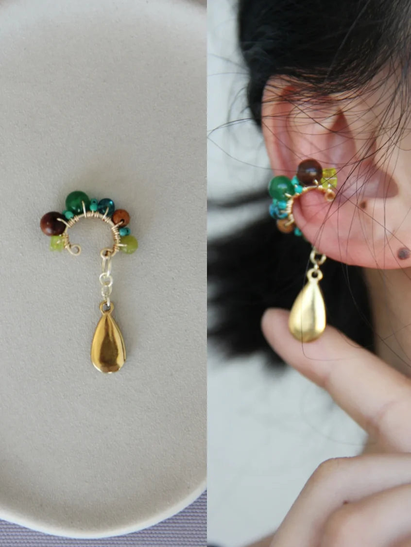 Red Agate Beads Metal Drop Conch Clip