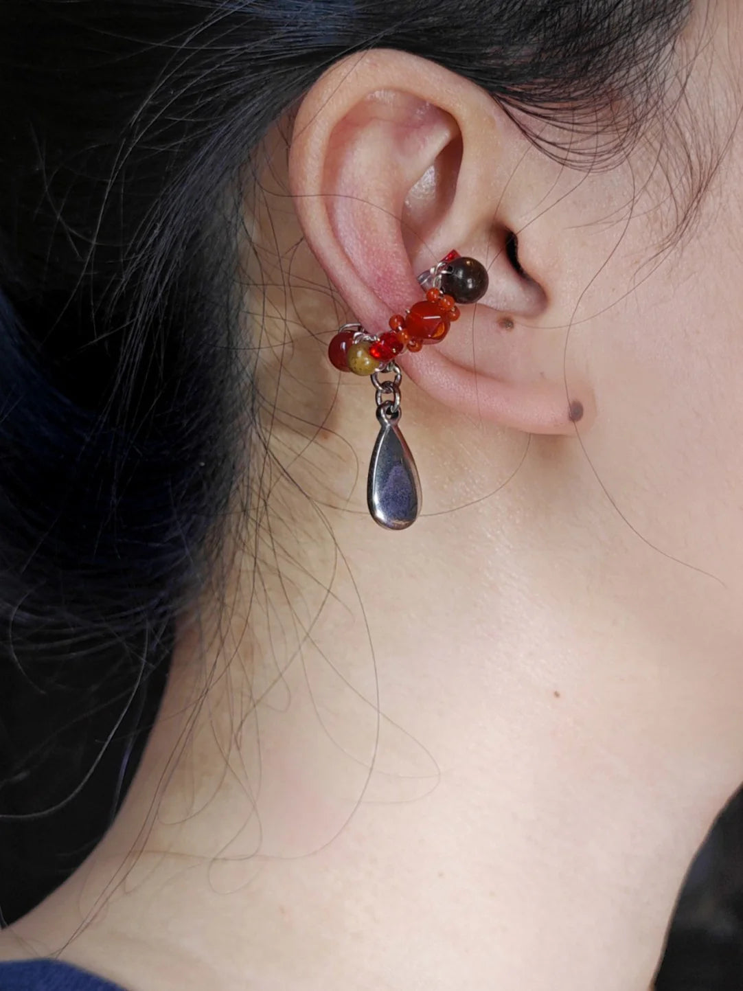 Red Agate Beads Metal Drop Conch Clip