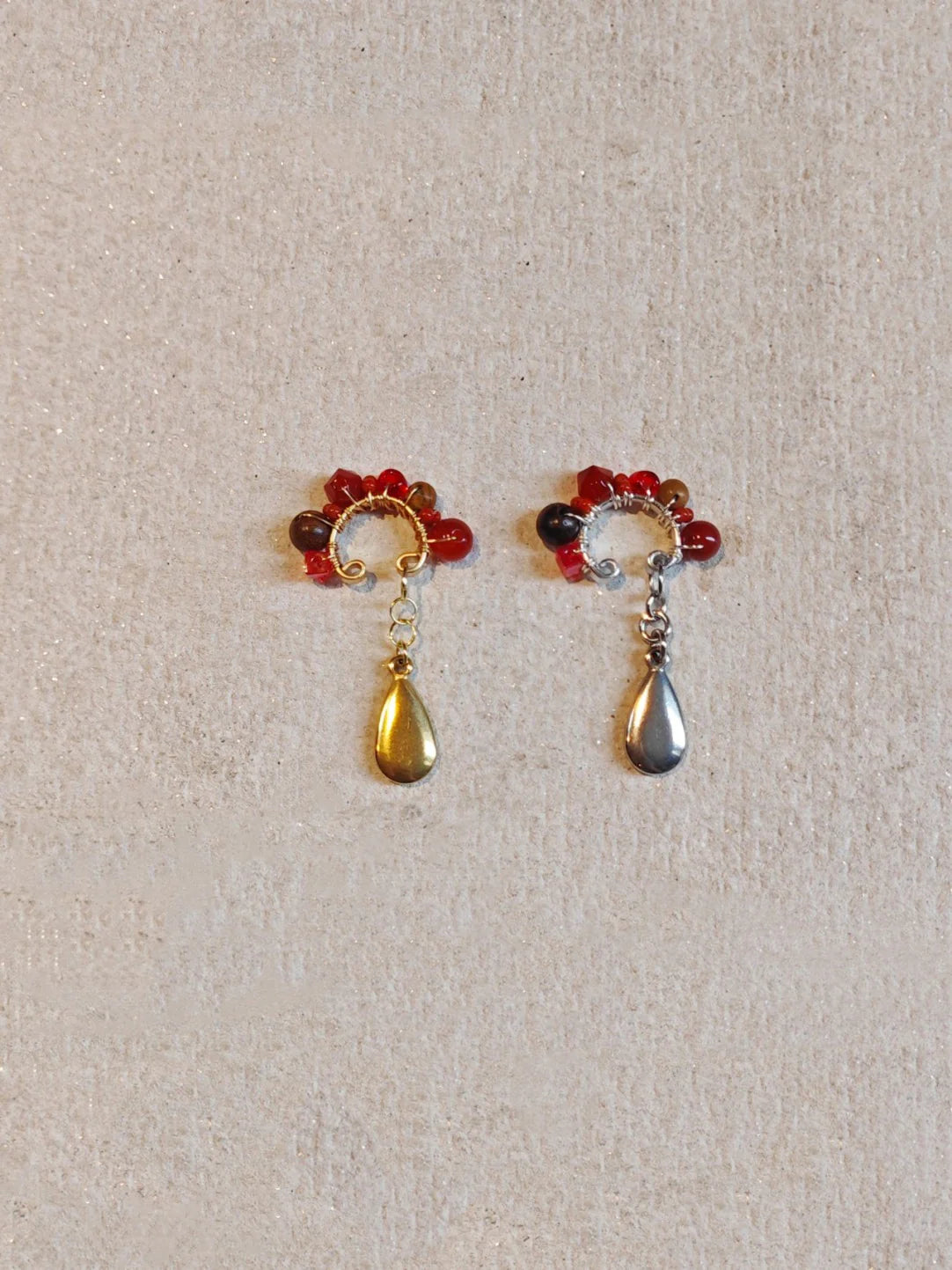 Red Agate Beads Metal Drop Conch Clip