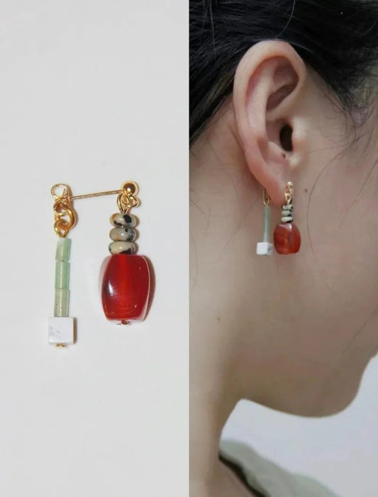 Red Agate Irregular Dangle Beaded Earrings
