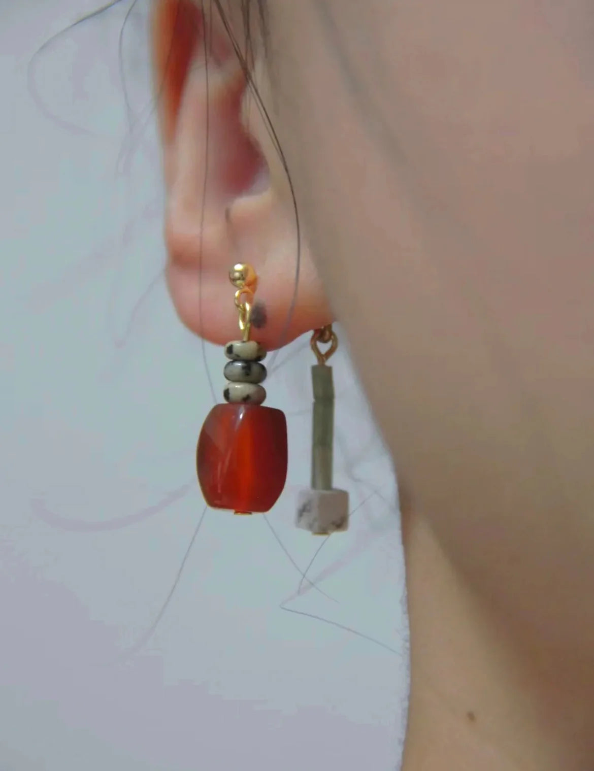 Red Agate Irregular Dangle Beaded Earrings