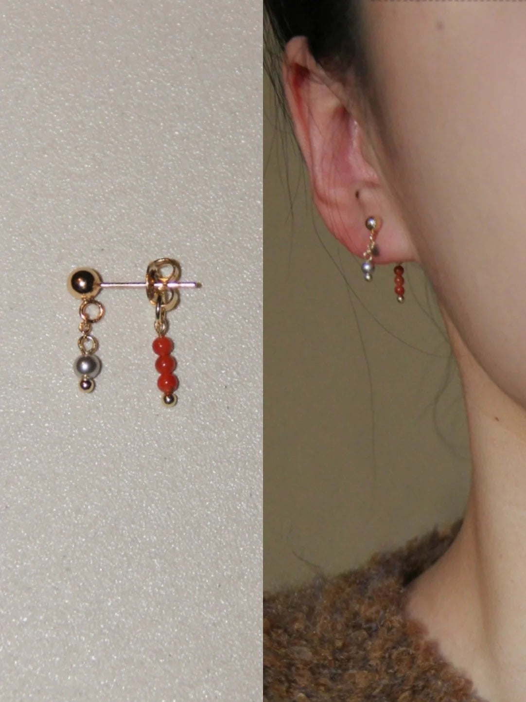 Red Agate Mini Beaded Earrings