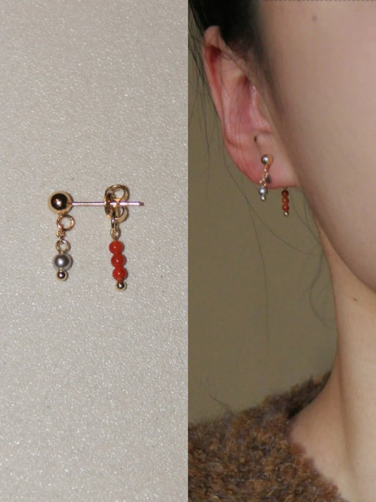 Red Agate Mini Beaded Earrings
