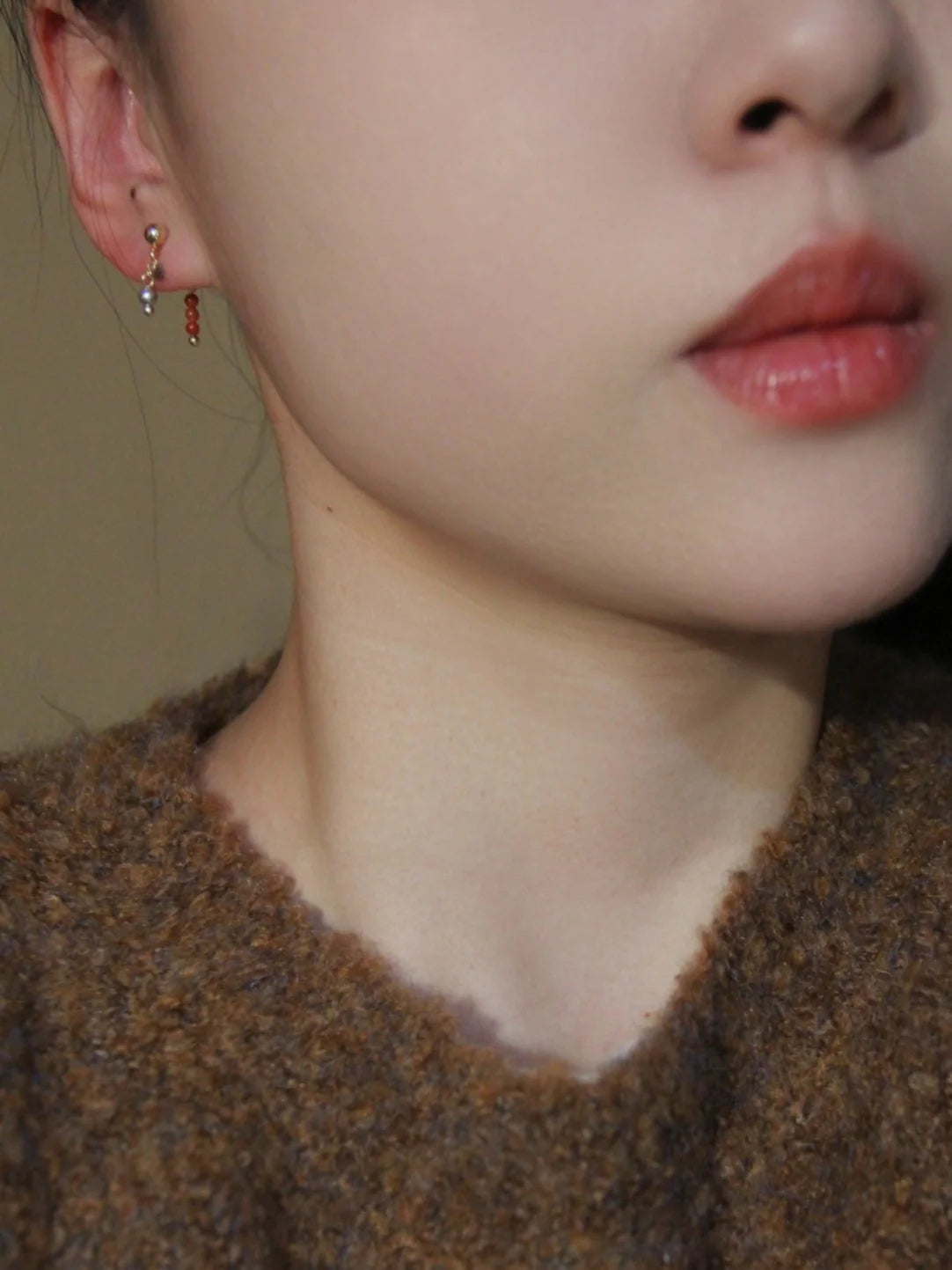 Red Agate Mini Beaded Earrings