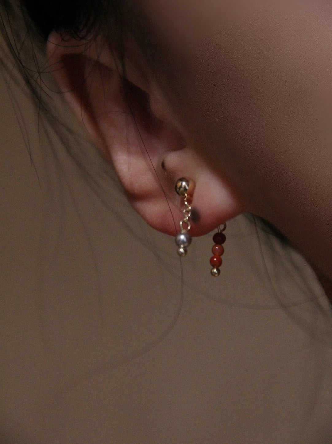 Red Agate Mini Beaded Earrings