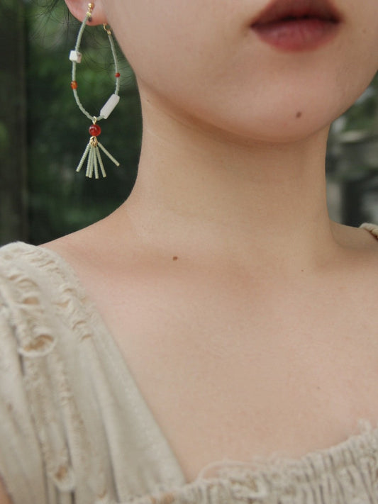 Verdant Rouge Jade Beaded Hoop Earrings
