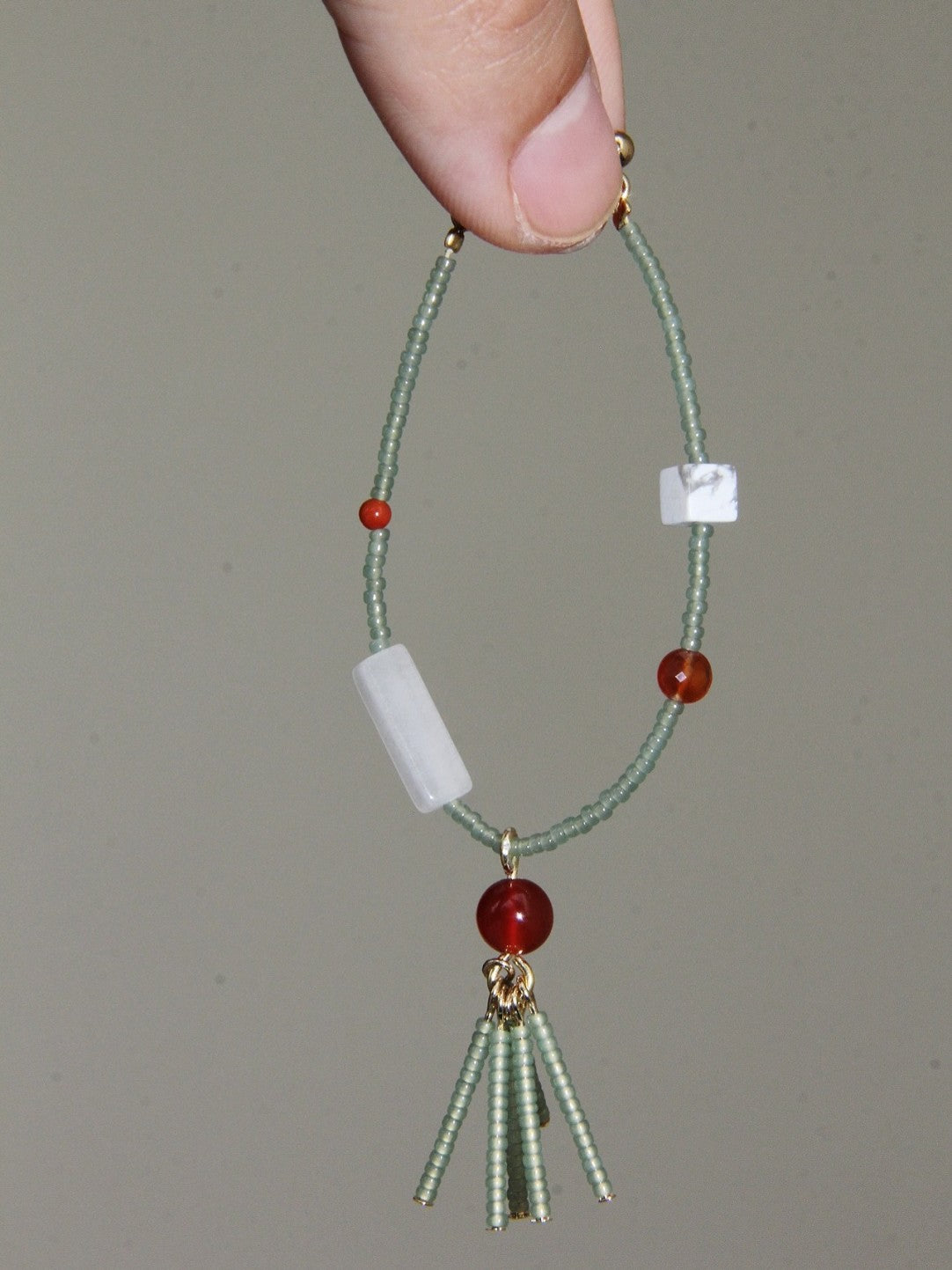 Verdant Rouge Jade Beaded Hoop Earrings
