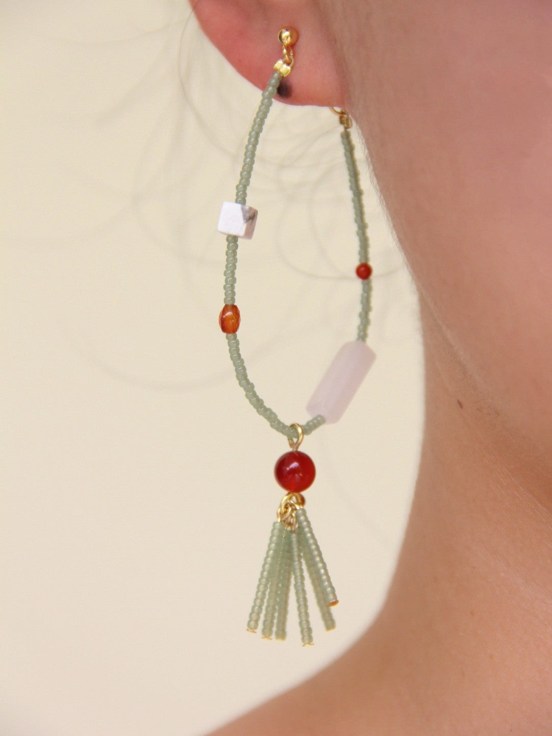 Verdant Rouge Jade Beaded Hoop Earrings