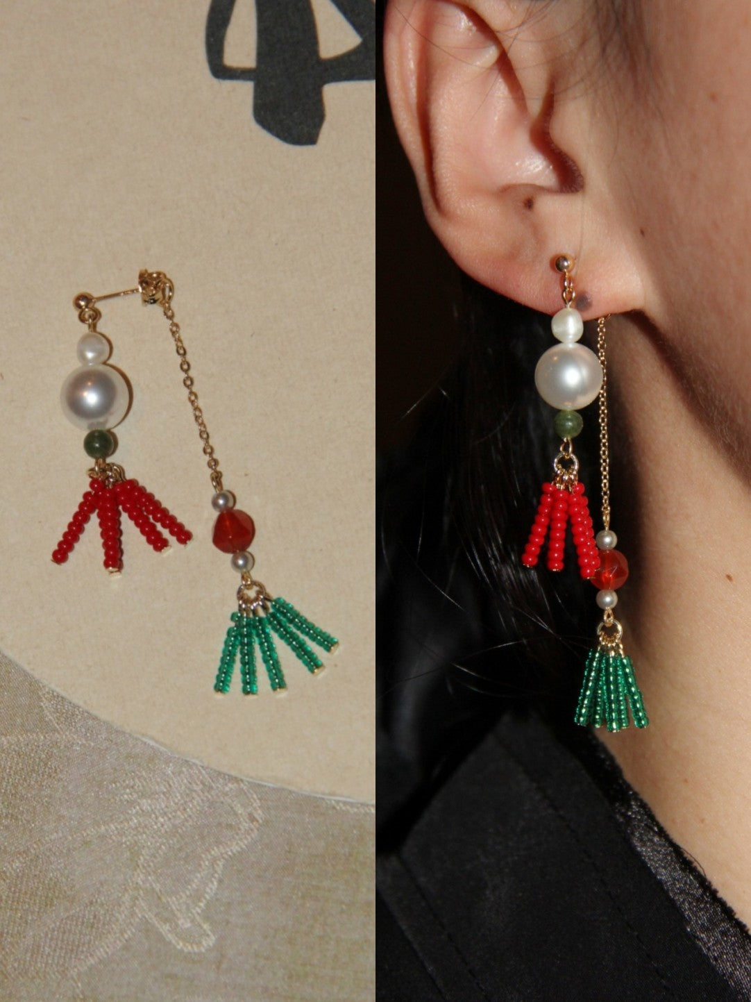 Rouge Verdant Pearl Tassel Drop Earrings