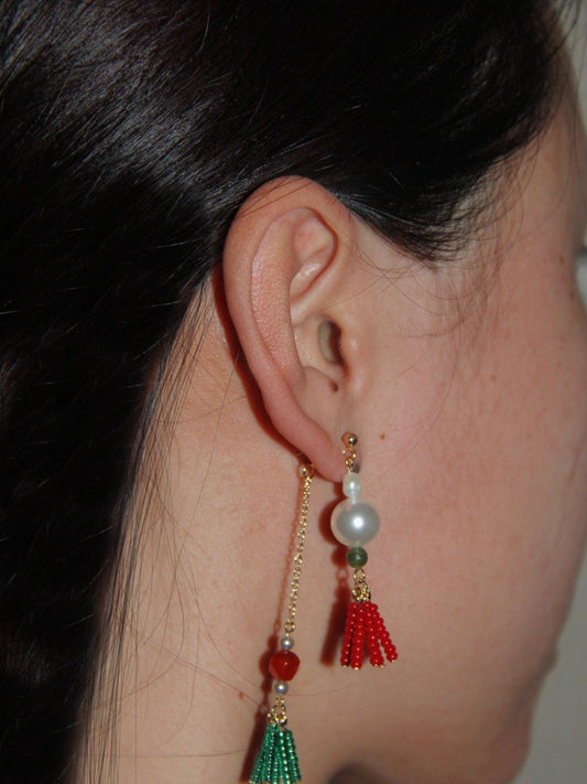 Rouge Verdant Pearl Tassel Drop Earrings