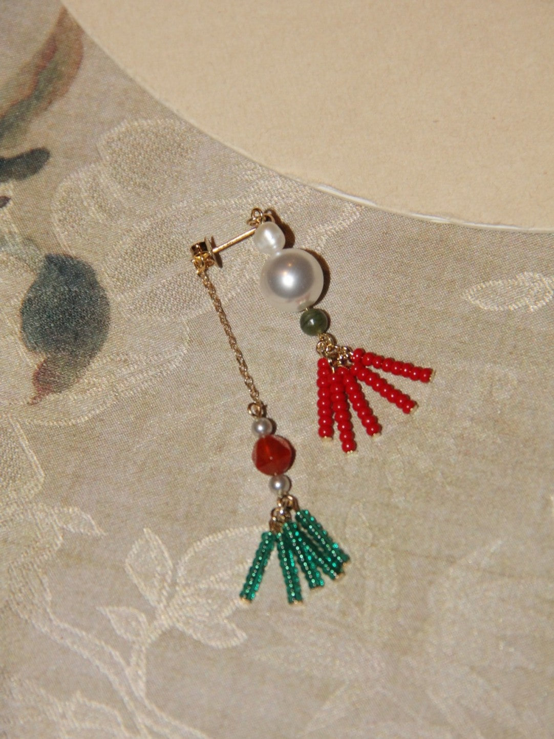 Rouge Verdant Pearl Tassel Drop Earrings