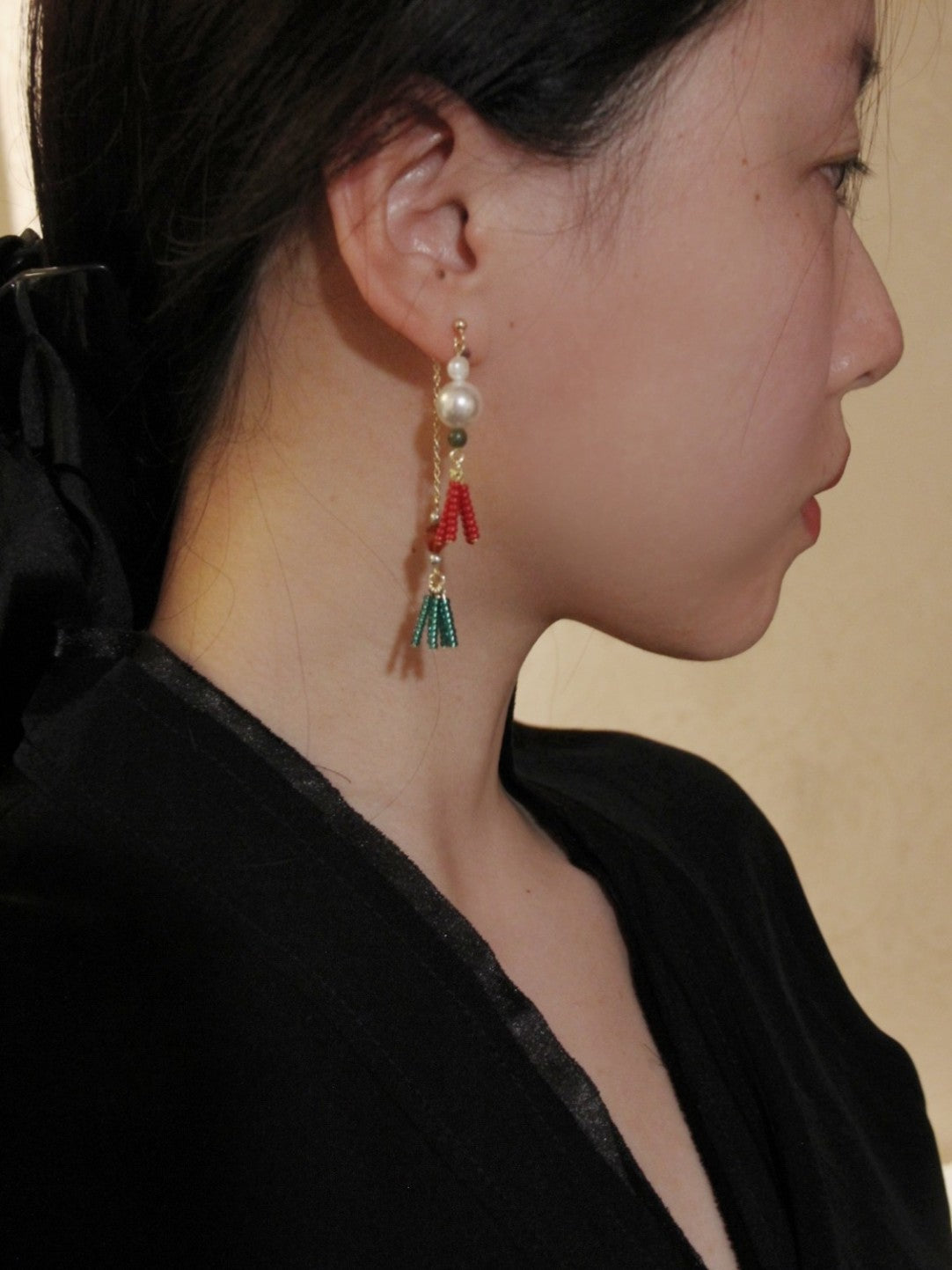 Rouge Verdant Pearl Tassel Drop Earrings