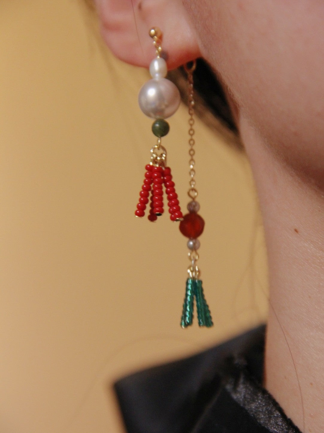 Rouge Verdant Pearl Tassel Drop Earrings