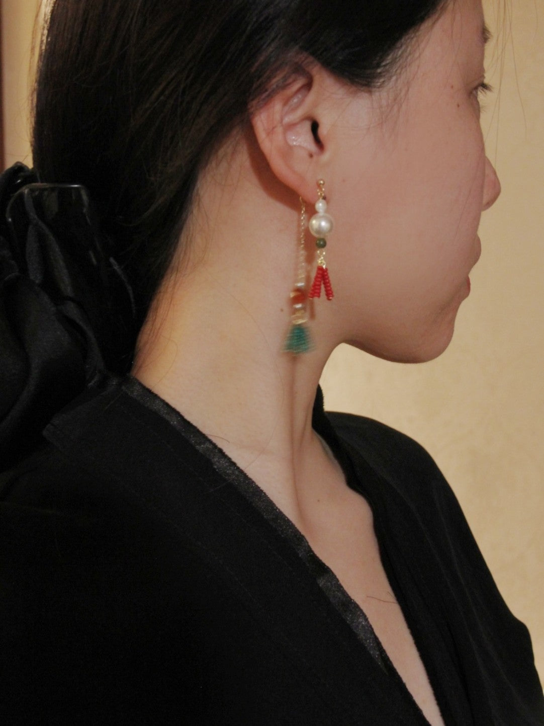 Rouge Verdant Pearl Tassel Drop Earrings