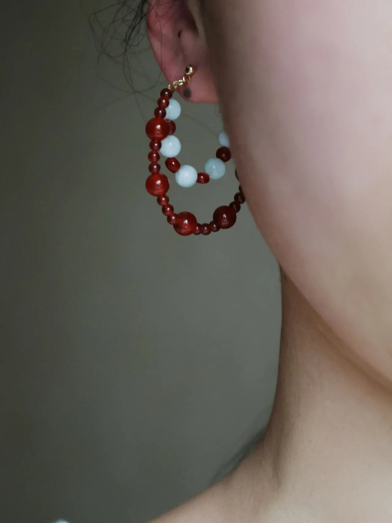 Red Agate Angelite Hoop Earrings