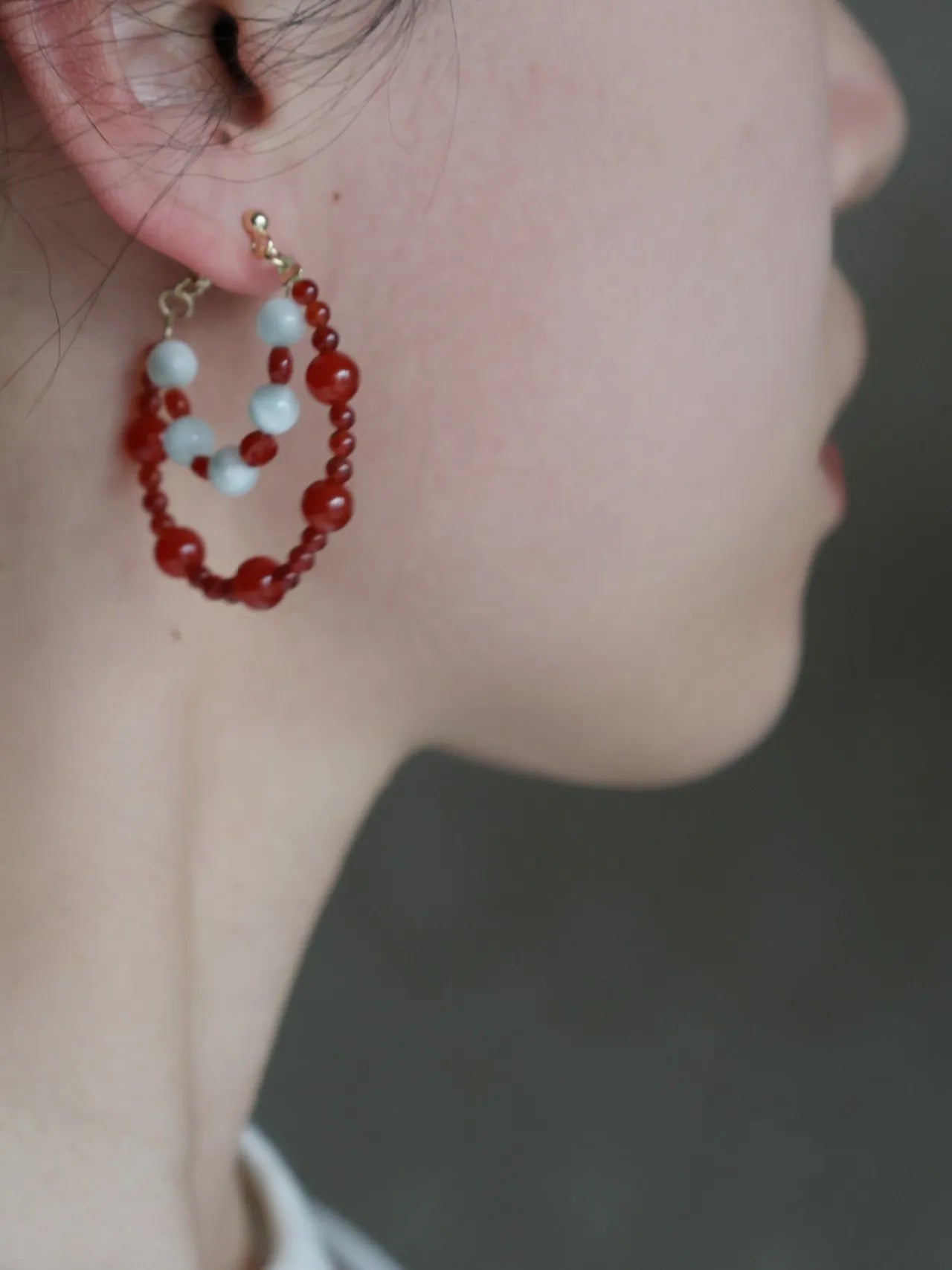 Red Agate Angelite Hoop Earrings