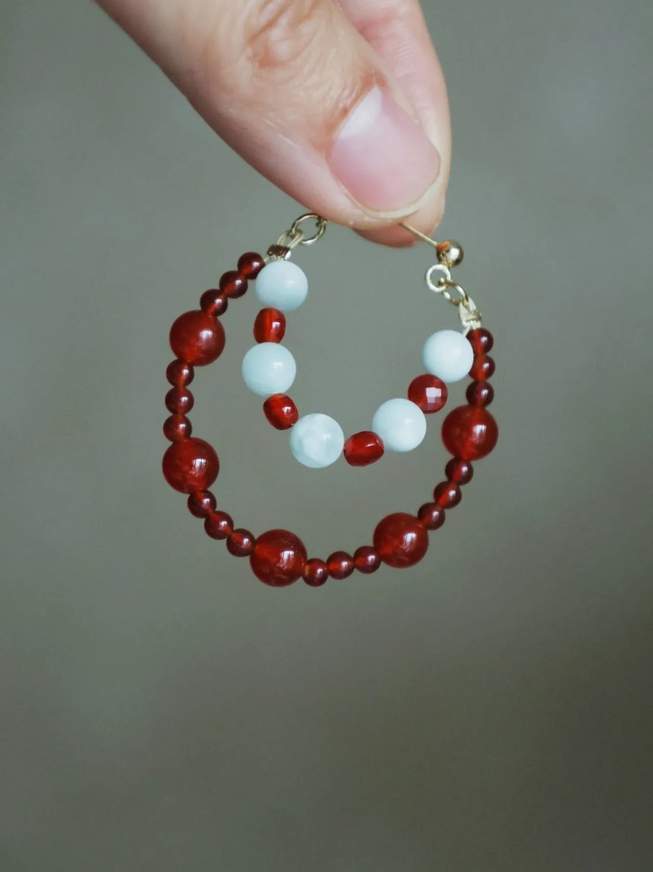 Red Agate Angelite Hoop Earrings