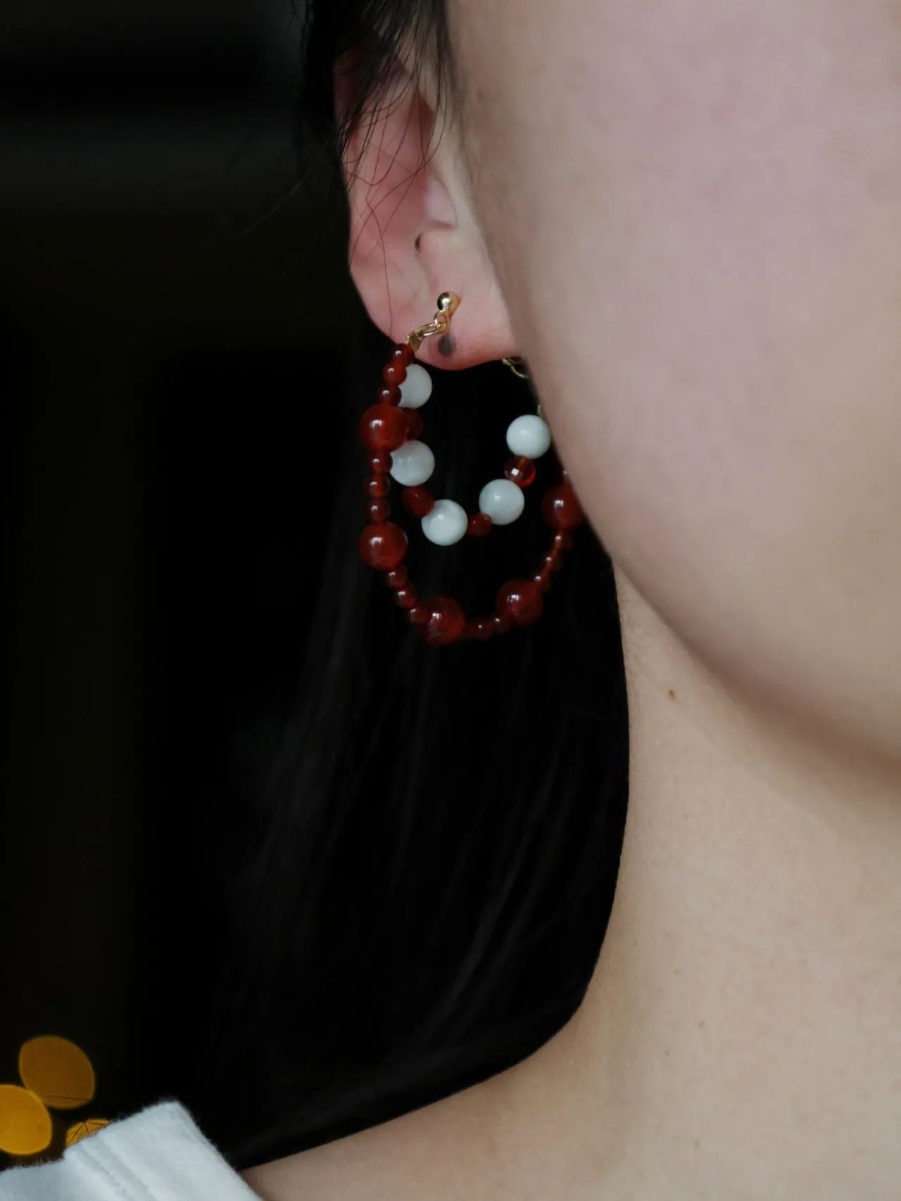 Red Agate Angelite Hoop Earrings