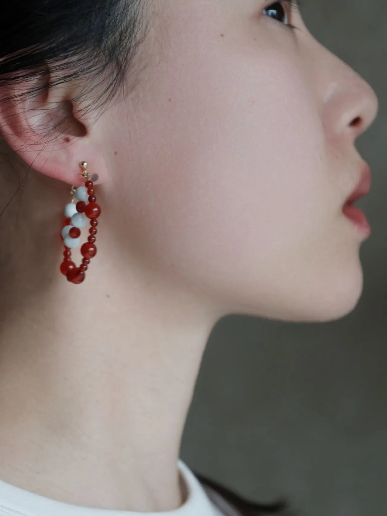Red Agate Angelite Hoop Earrings