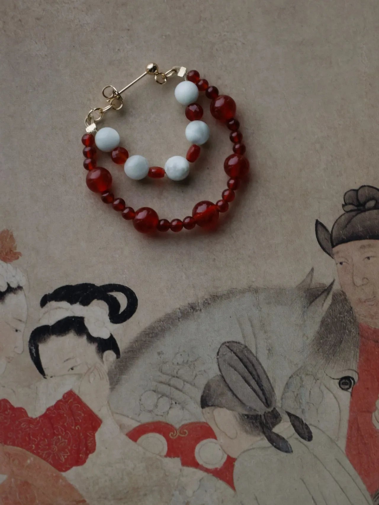 Red Agate Angelite Hoop Earrings