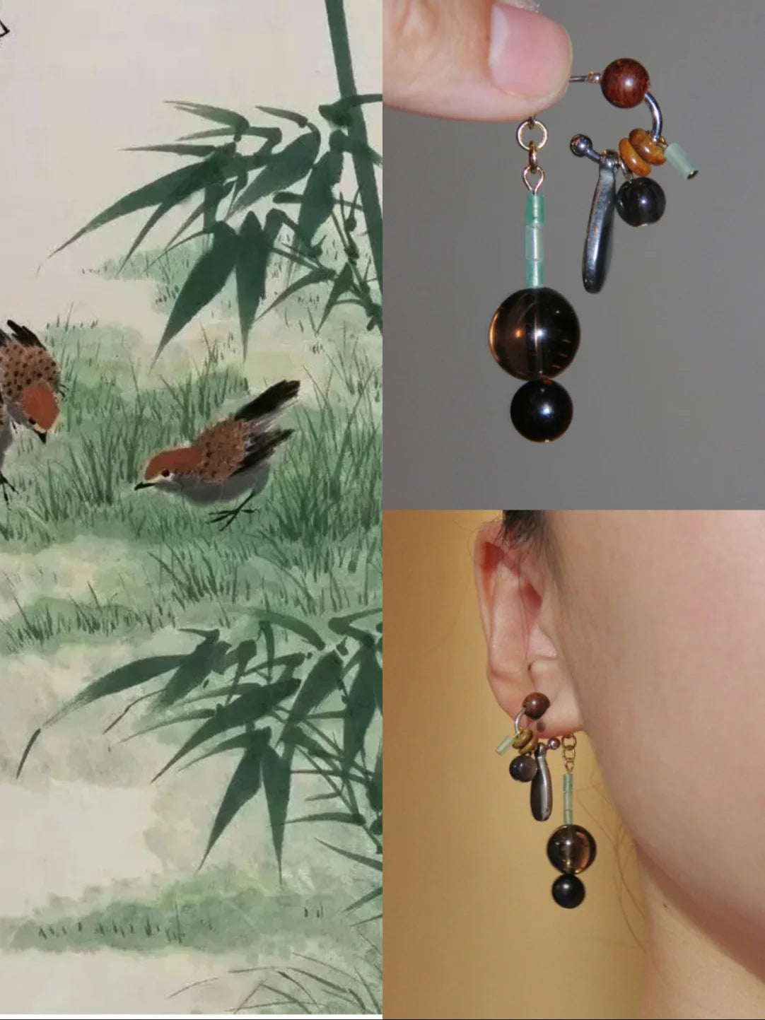 Smoky Quartz Sandalwood Beaded Drop Earrings