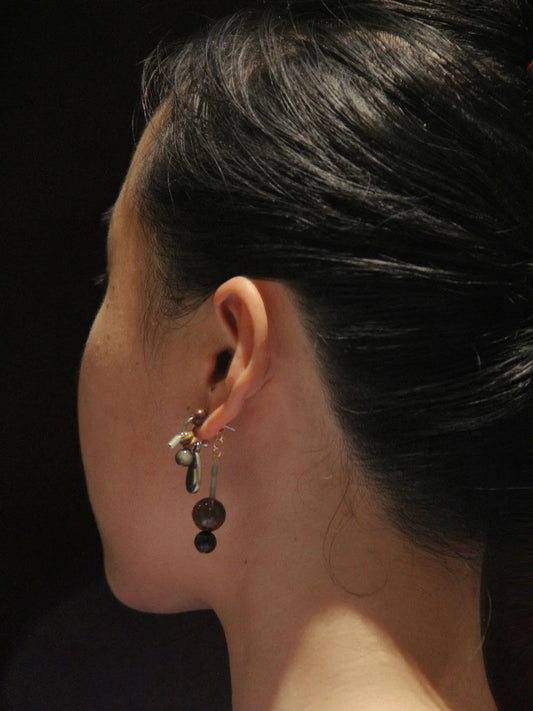 Smoky Quartz Sandalwood Beaded Drop Earrings